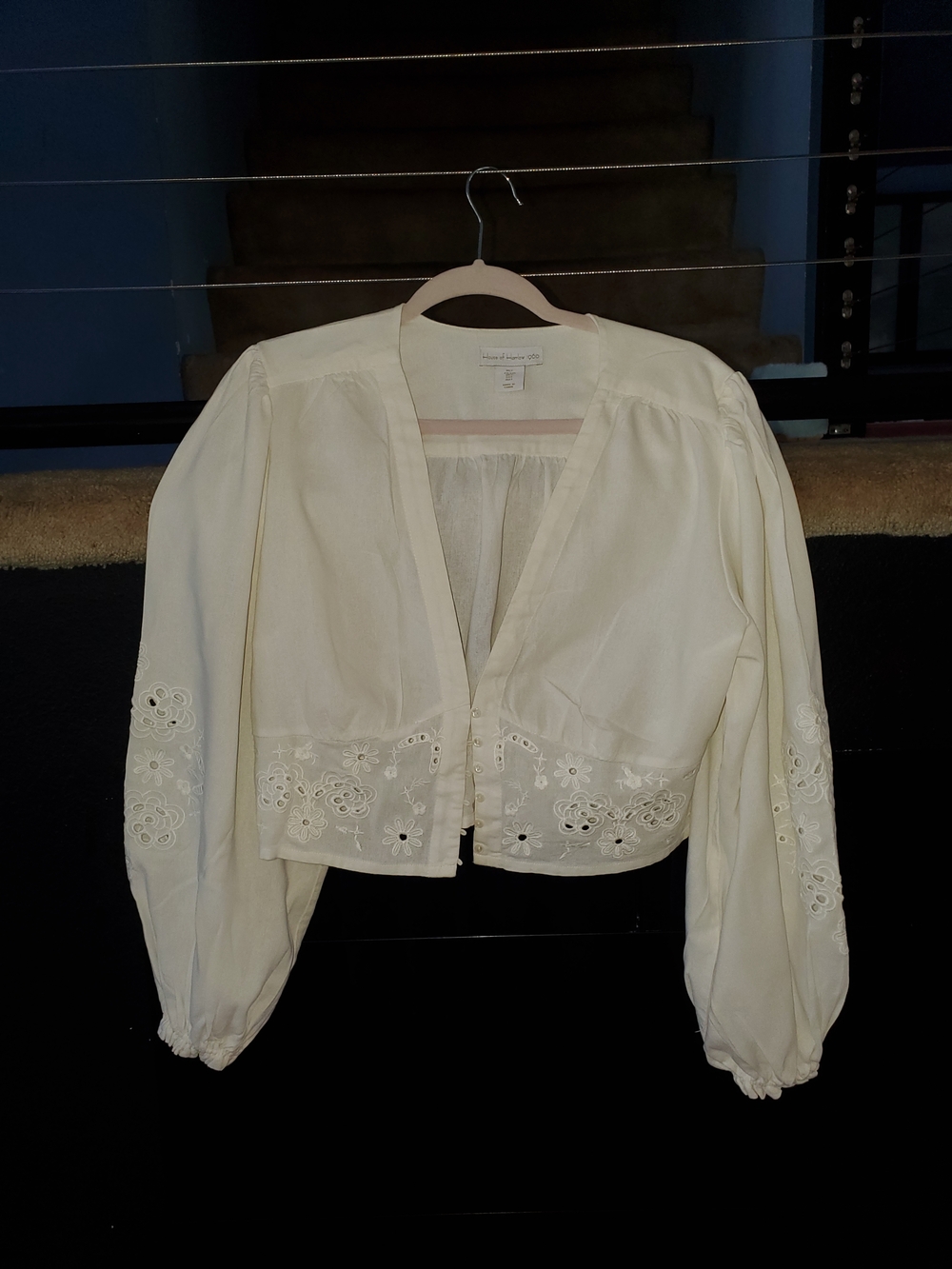 House of Harlow 1960 Cream Embroidered Eyelet Cropped Blouse
